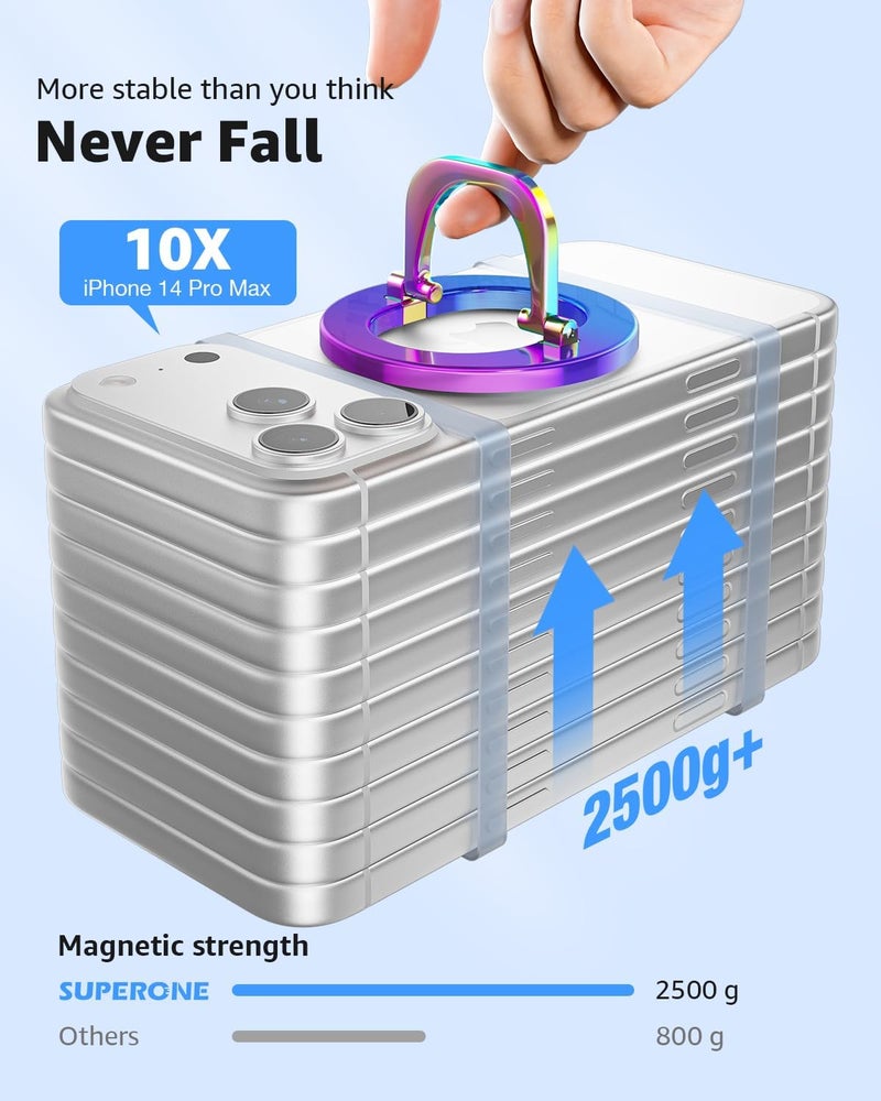 SUPERONE for MagSafe Phone Grip, Stylish Cool Magnetic Ring Holder with Adjustable Stand, Removable MagSafe Accessories Only for iPhone 12/13/14/15/16/17 Series & Fits Magnetic Case - Colorful - Image 2